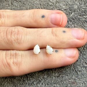 10k Gold Synthetic White Opal Teardrop Stud Earrings